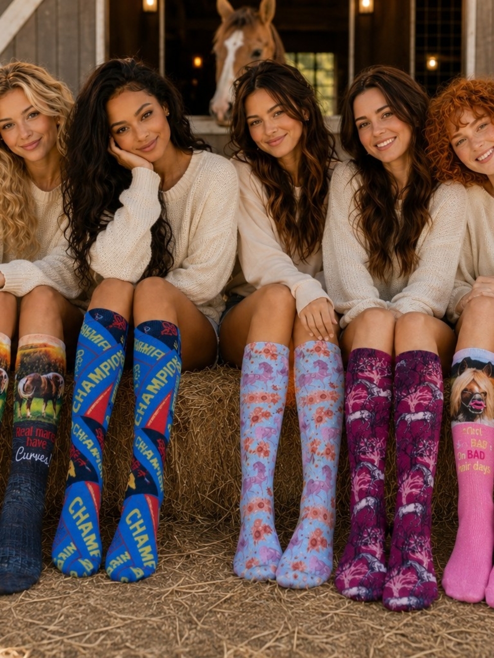 Knee-High Boot Patterned Socks - Equestrian